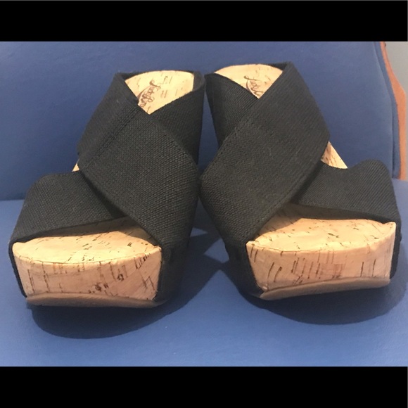 NWOT Lucky Brand LK Miller2 black woven platform cork wedge slip-on - Picture 7 of 15